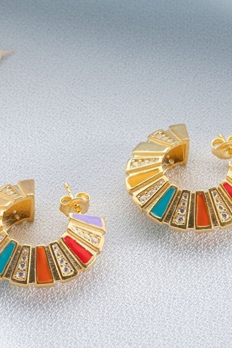 925 Ayar Gümüş Gold Taşlı Mineli Küpe görsel 2
