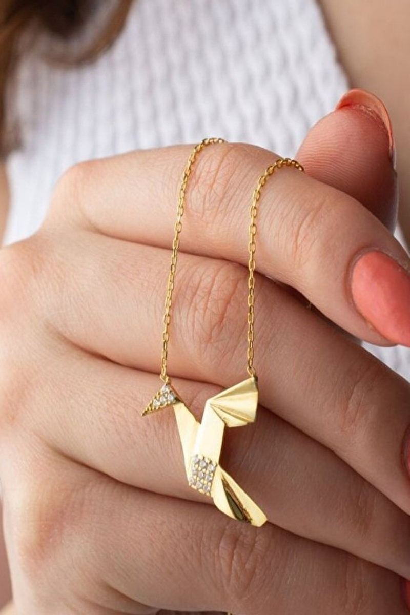 925 Ayar Gümüş Origami Kuş Kolye görsel 2