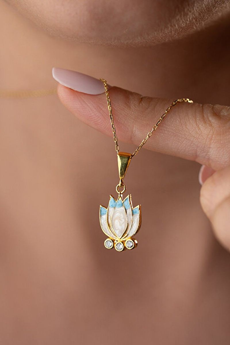 925 Ayar Gümüş Lotus Çiçeği Işıltı Serisi Kolye görsel 2