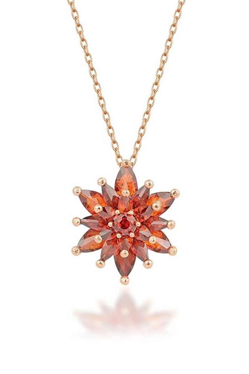 925 Ayar Gümüş 4 Katman Garnet Lotus Çiçeği Kolye görsel 2