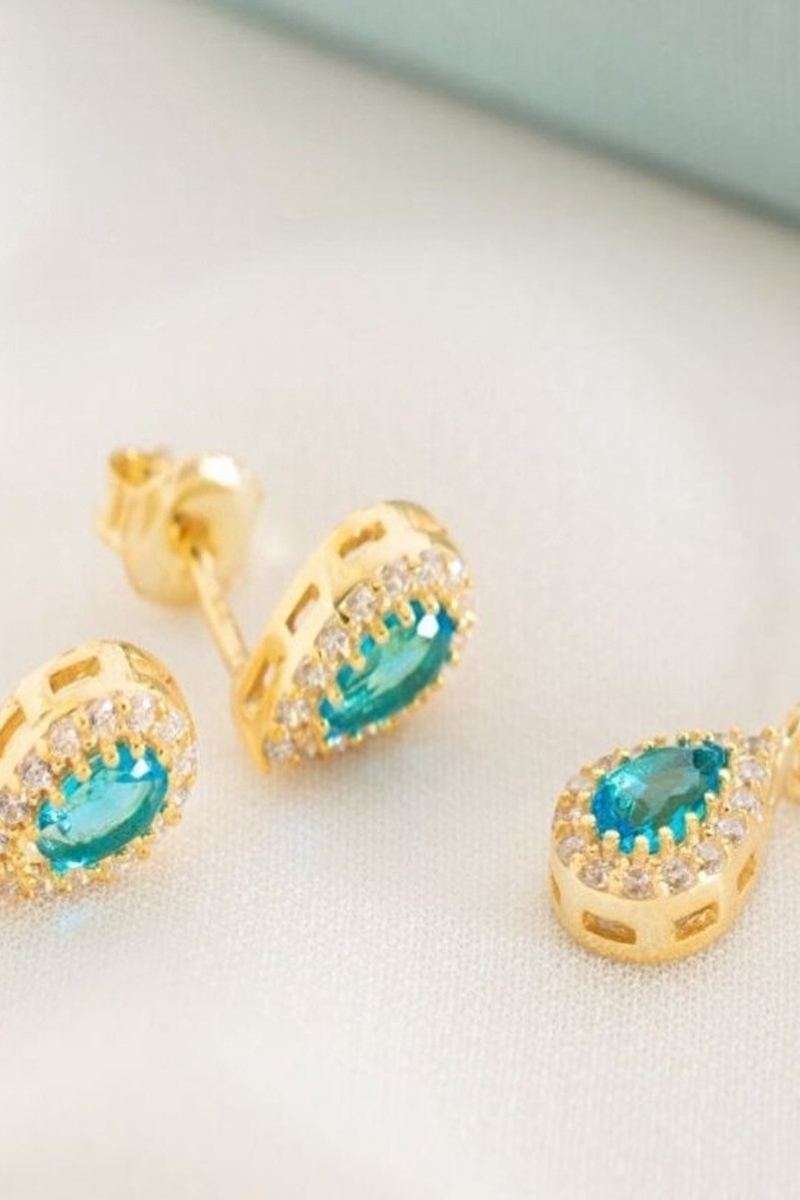925 Ayar Gümüş Aralık Ayı Doğum Taşı Blue Topaz Damla Kolye görsel 2