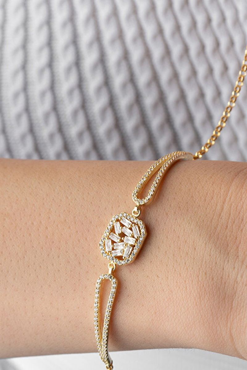 925 Ayar Gümüş Gold Baget Bileklik görsel 2