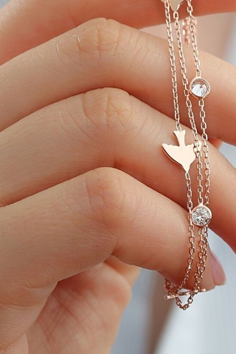 925 Ayar Gümüş Rose Kuş Figürlü Trend Bileklik görsel 2