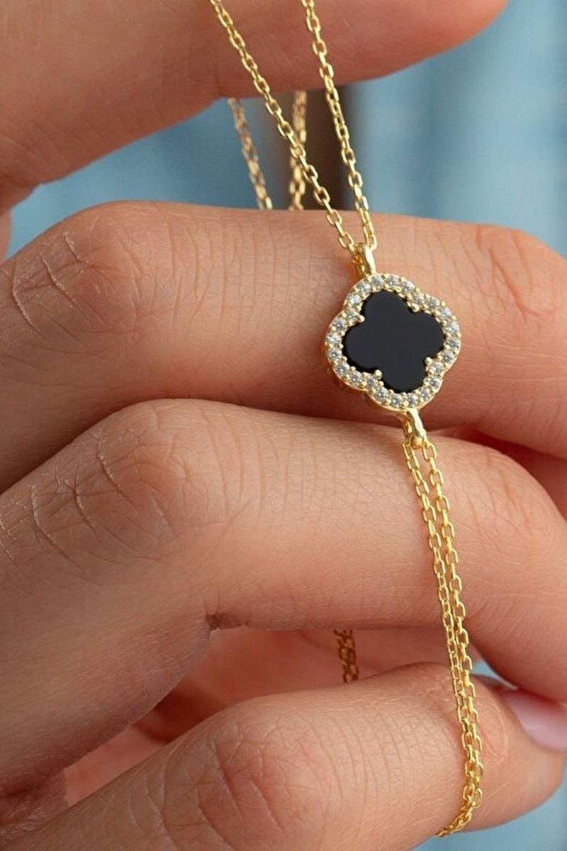 925 Ayar Gümüş Siyah Yonca Bileklik görsel 2