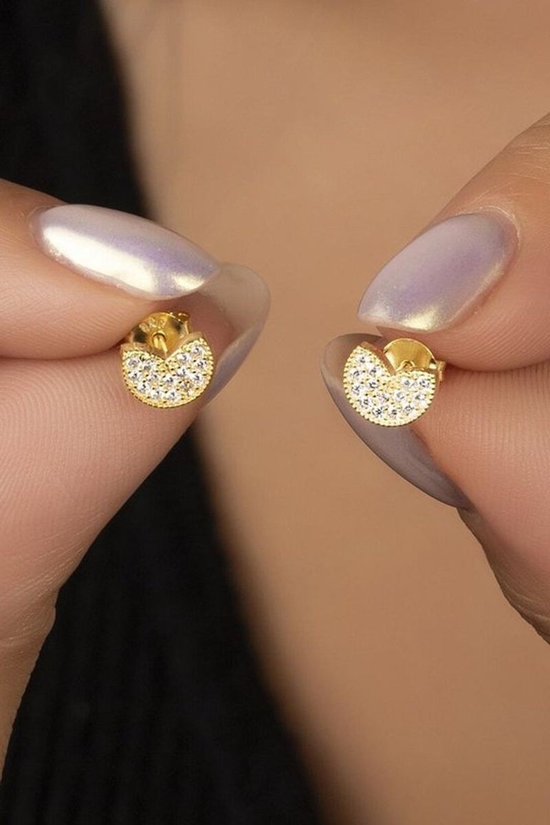 925 Ayar Gümüş Gold Minik Zirkon Taşlı Küpe görsel 2