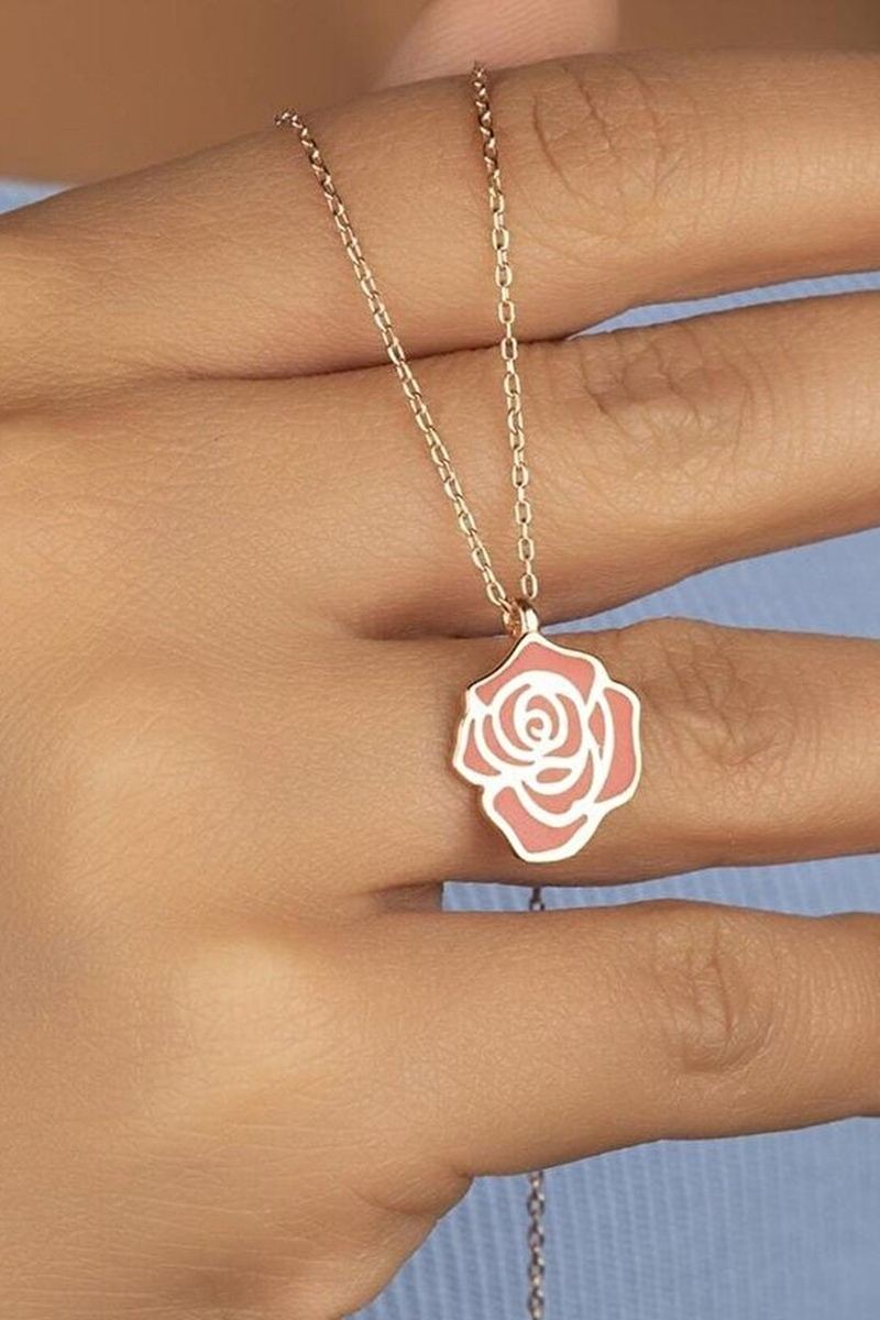 925 Ayar Gümüş Güllü Kolye görsel 2