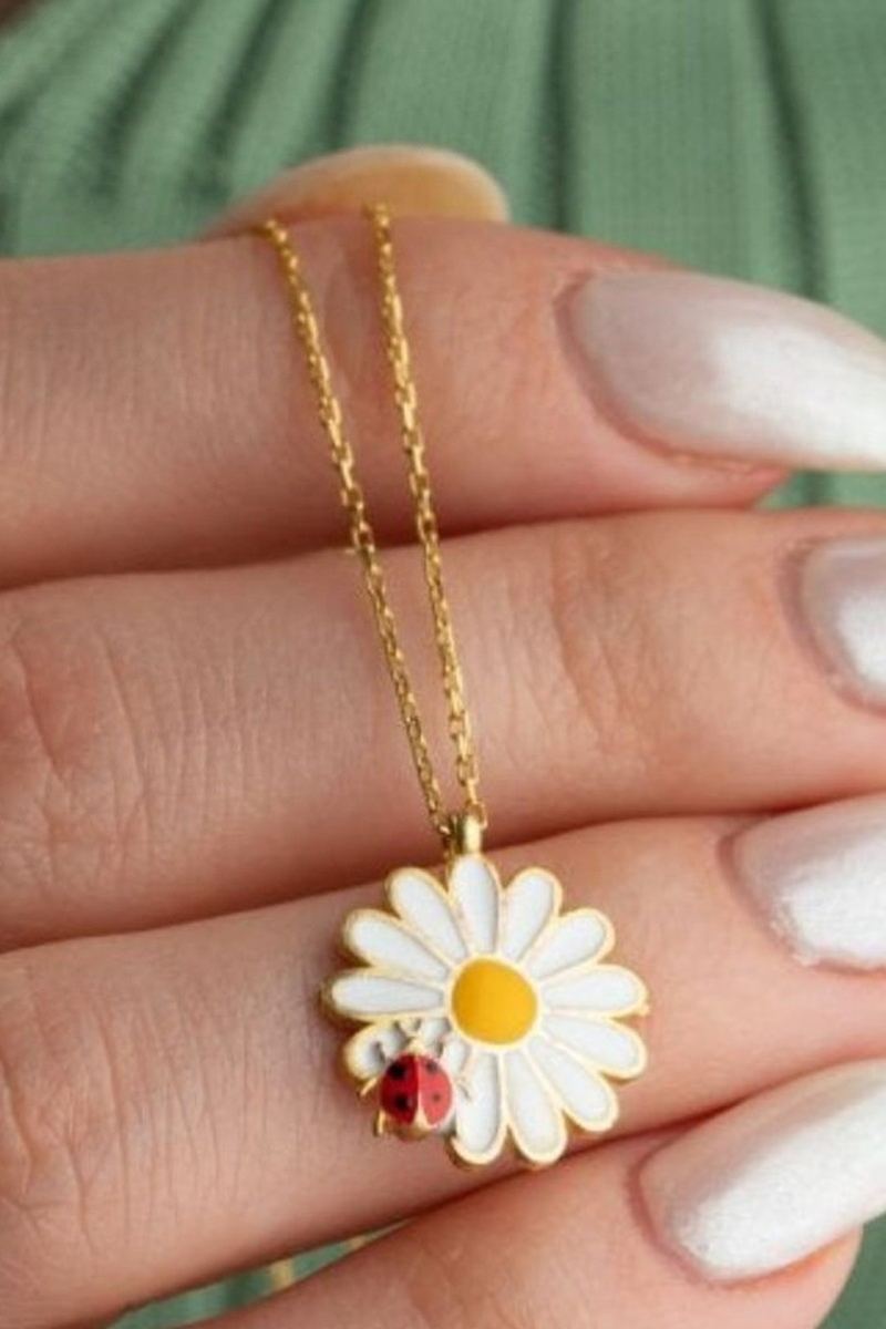 925 Ayar Gümüş Gold Uğur Böcekli Kolye görsel 2