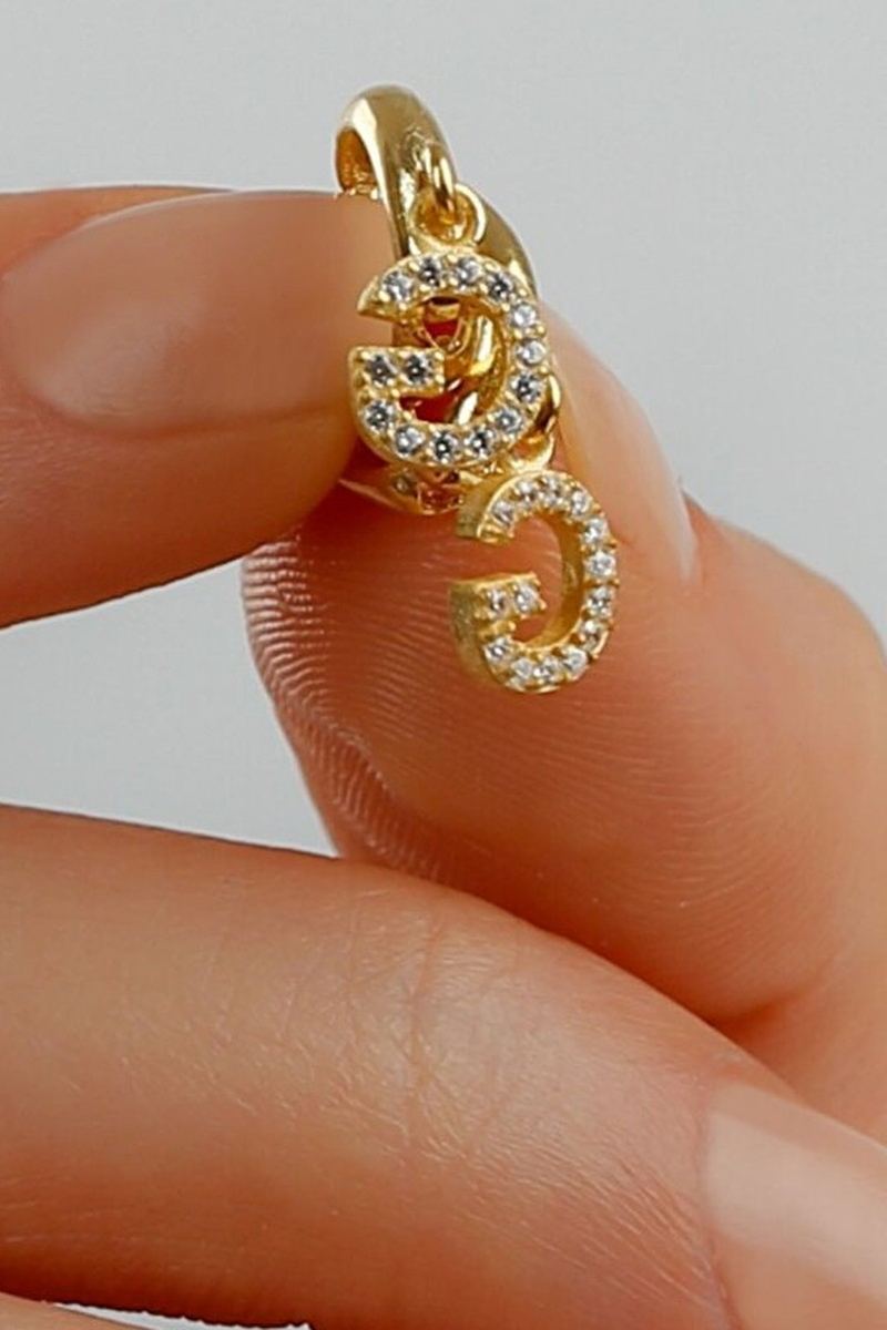 925 Ayar Gümüş Gold Kişiye Özel Harfli Küpe görsel 2
