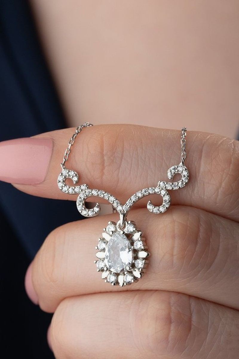 925 Ayar Gümüş Zümrüt Model Kolye görsel 2