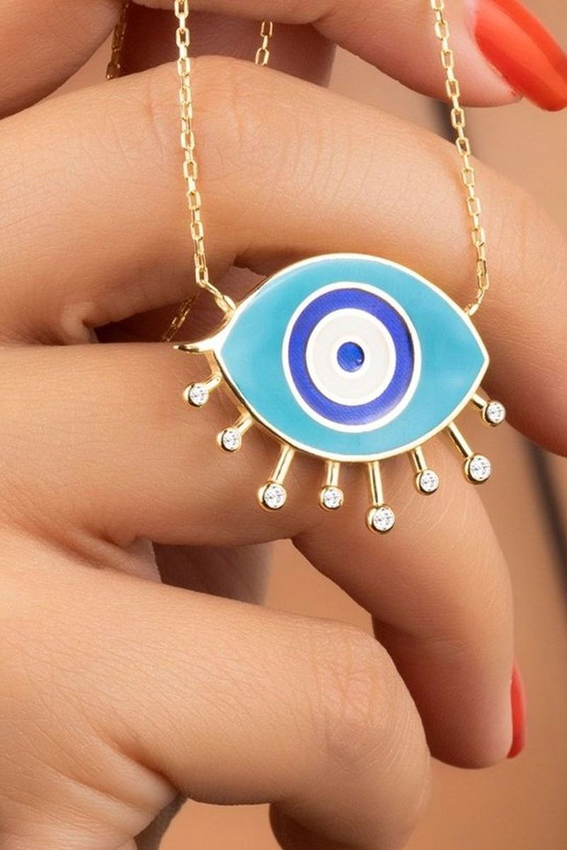 925 Ayar Gümüş Gold Mineli Nazar Kolye görsel 2