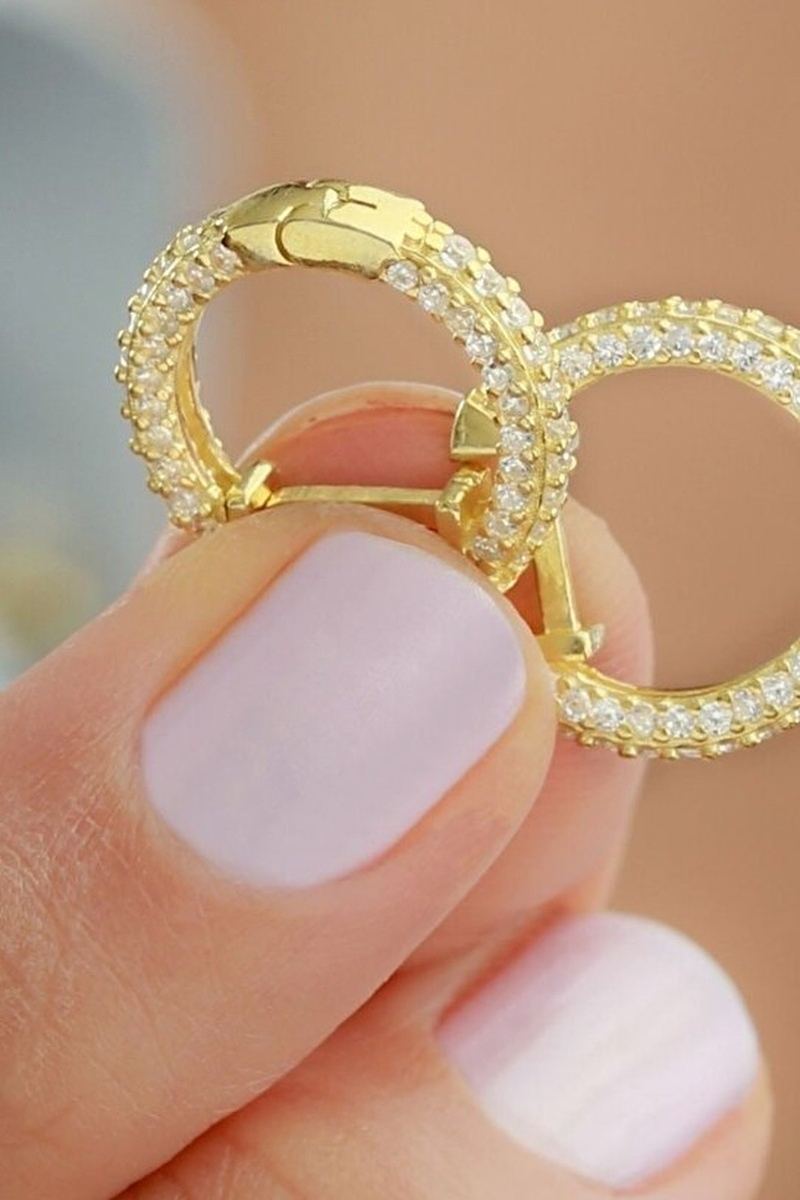 925 Ayar Gümüş Zirkon Taşlı Tamtur Gold Küpe görsel 2