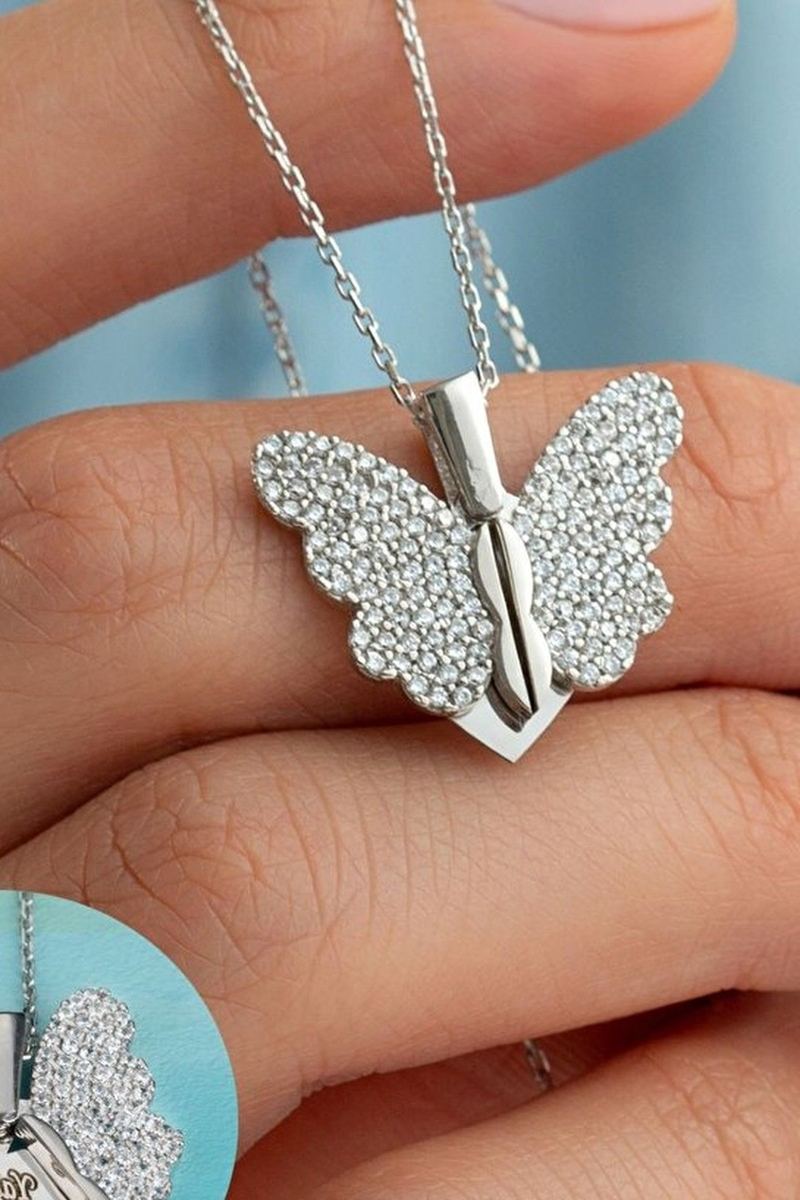 925 Ayar Gümüş Açılan Kelebek Kanatlı Kolye görsel 2