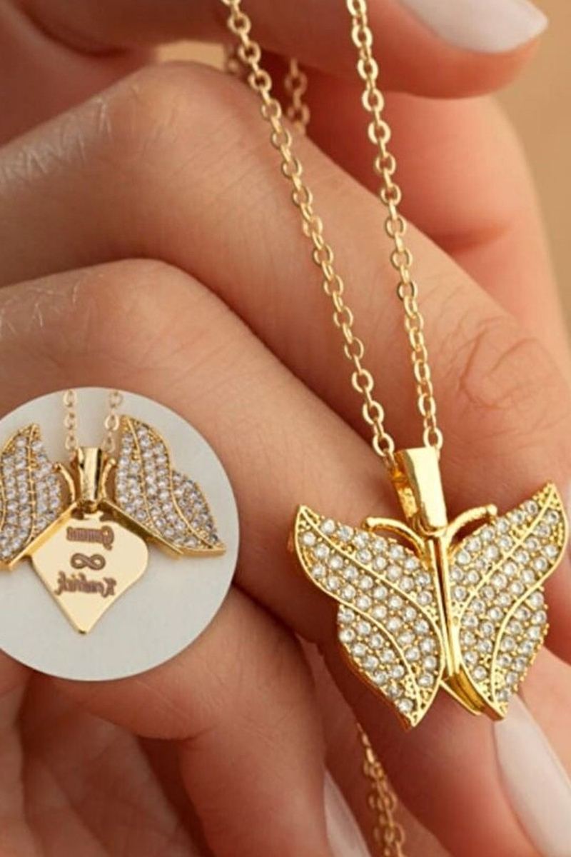 925 Ayar Gümüş Gold Kişiye Özel Açılan Kelebek Kolye görsel 2