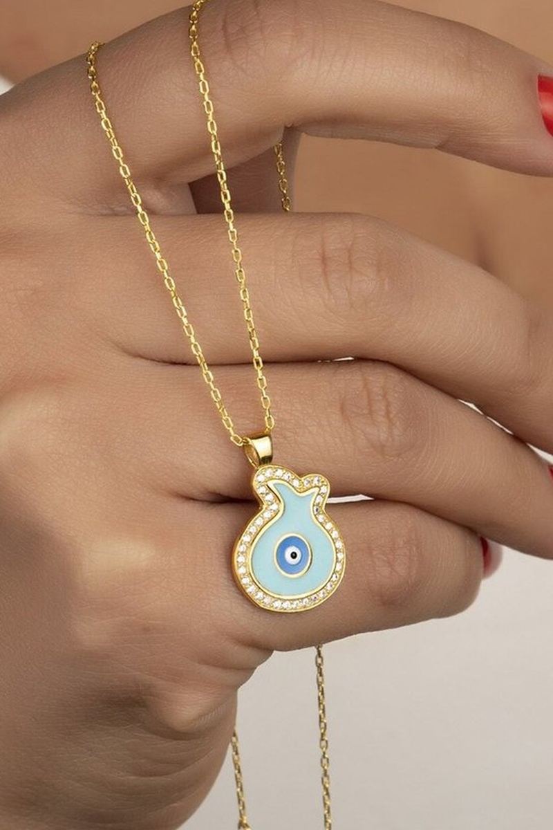925 Ayar Gümüş Gold Taşlı Mineli Lale Kolye görsel 2