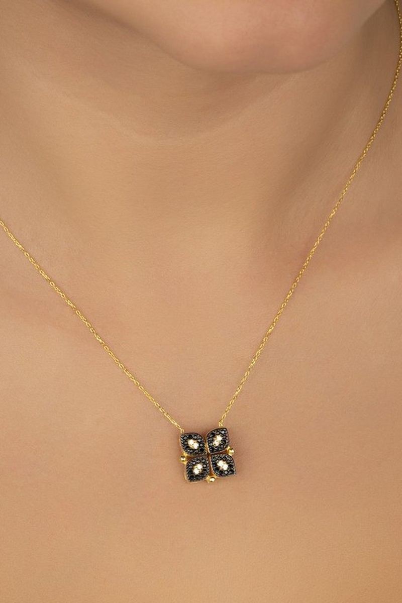 925 Ayar Gümüş Gold Diamond Kolye görsel 2
