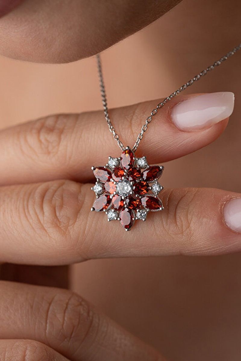 925 Ayar Gümüş Rodyum Kaplama Lotus Çiçeği Kolye görsel 2