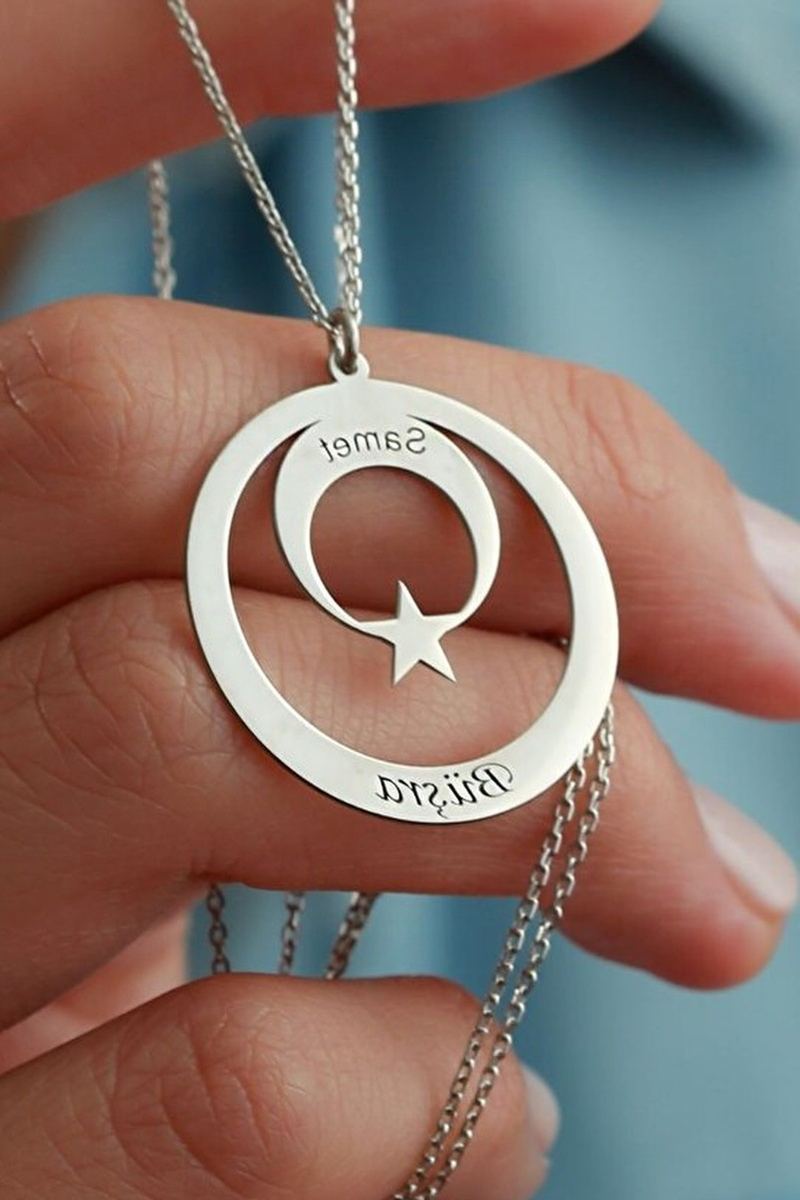 925 Ayar Gümüş İsimli Ay Yıldız Kolye görsel 2