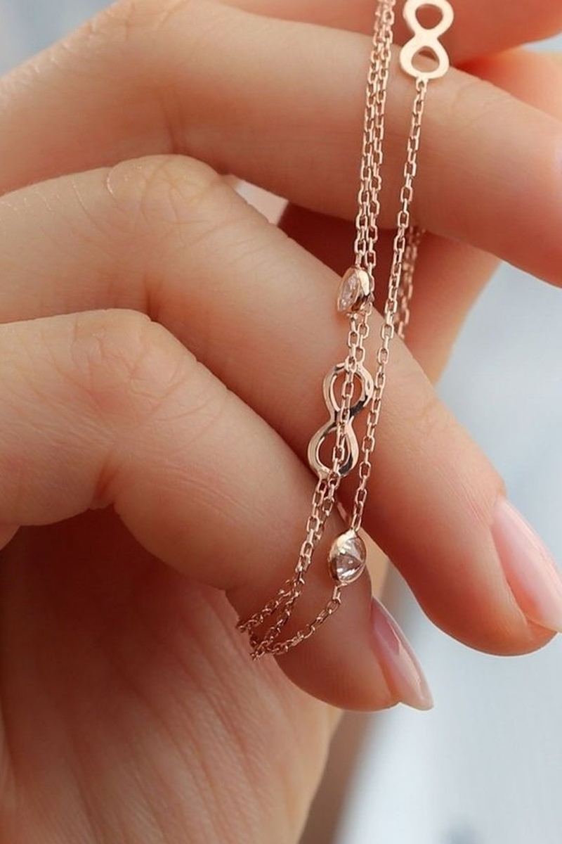 925 Ayar Gümüş Rose Sonsuzluklu Bileklik görsel 2