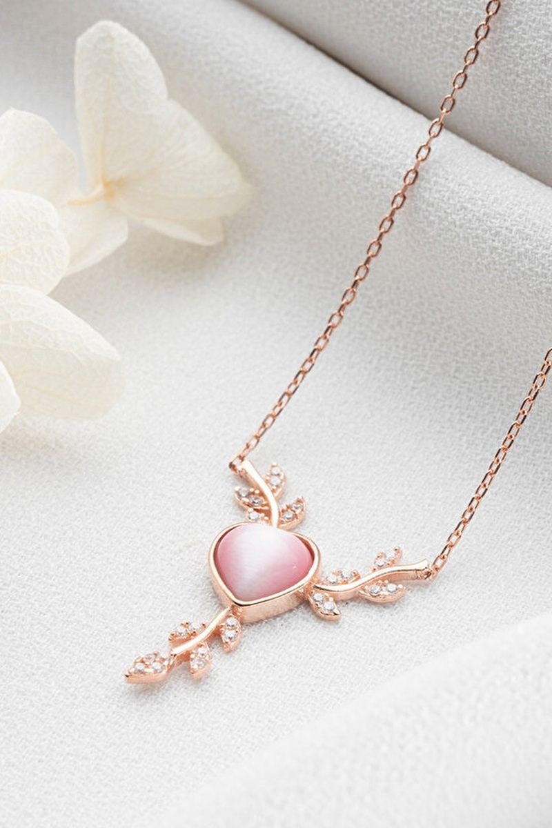 925 Ayar Gümüş Rose Daldaki Kalp Kolye görsel 2