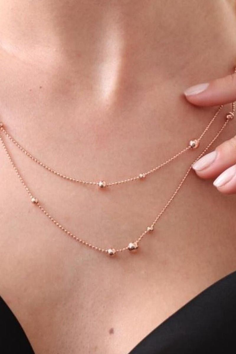 925 Ayar Gümüş Rose 2 Sıra Dorika Toplu Kolye görsel 2