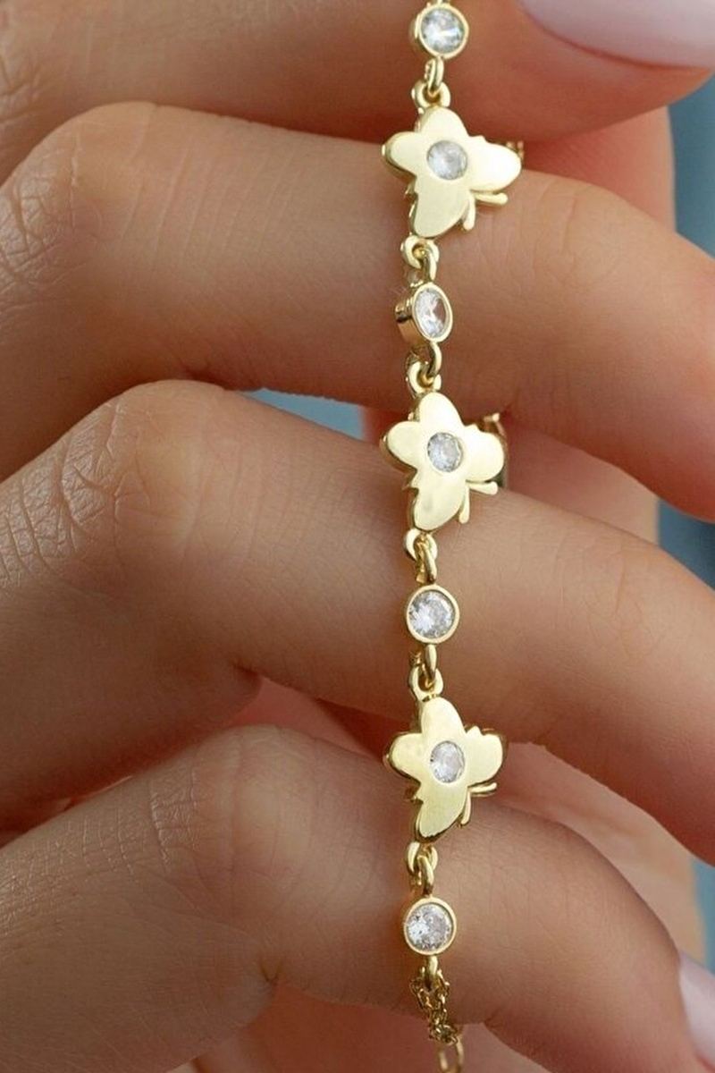 925 Ayar Gümüş Üçlü Kelebek Bileklik görsel 2