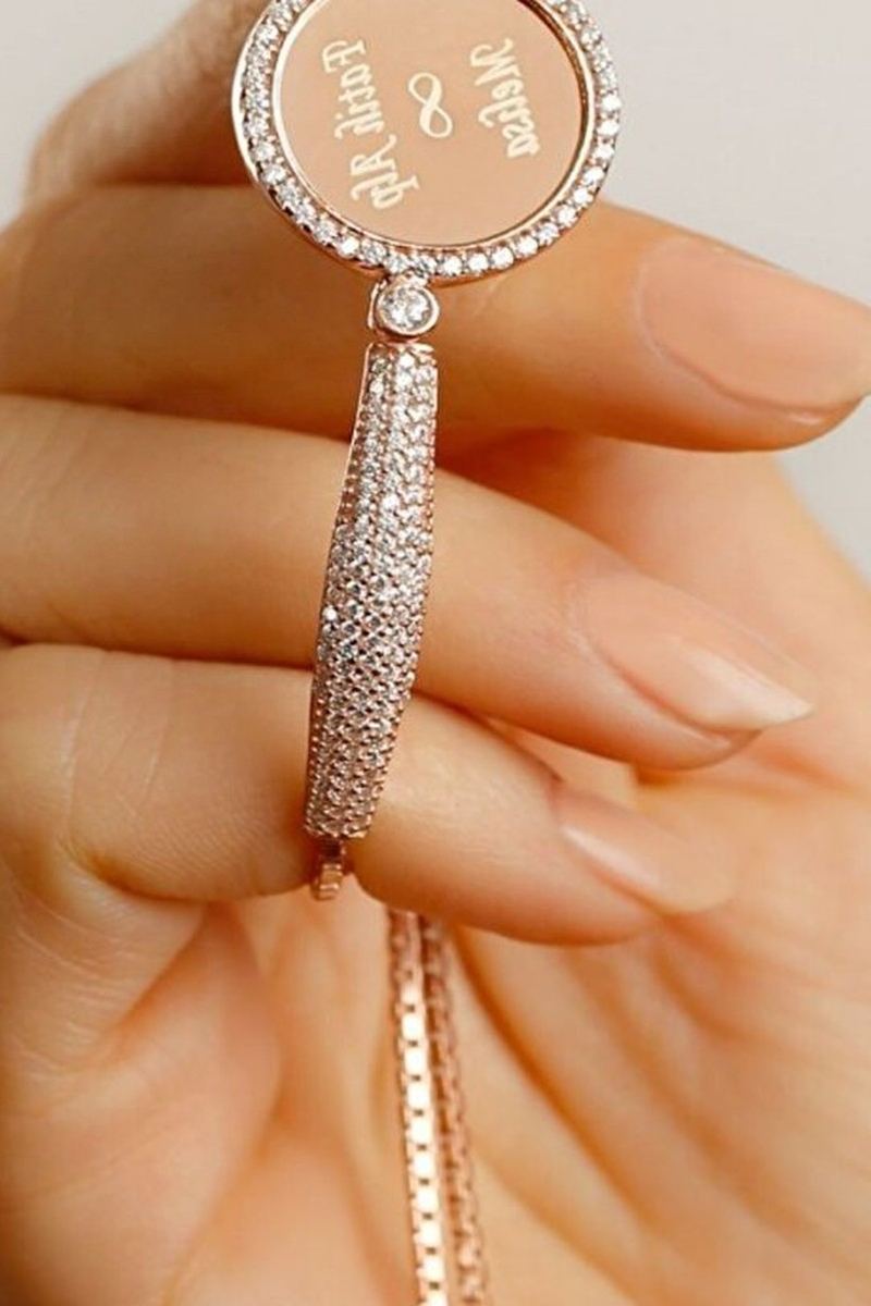 925 Ayar Gümüş Rose Gold Kaplama İsimli Asansörlü Bileklik görsel 2