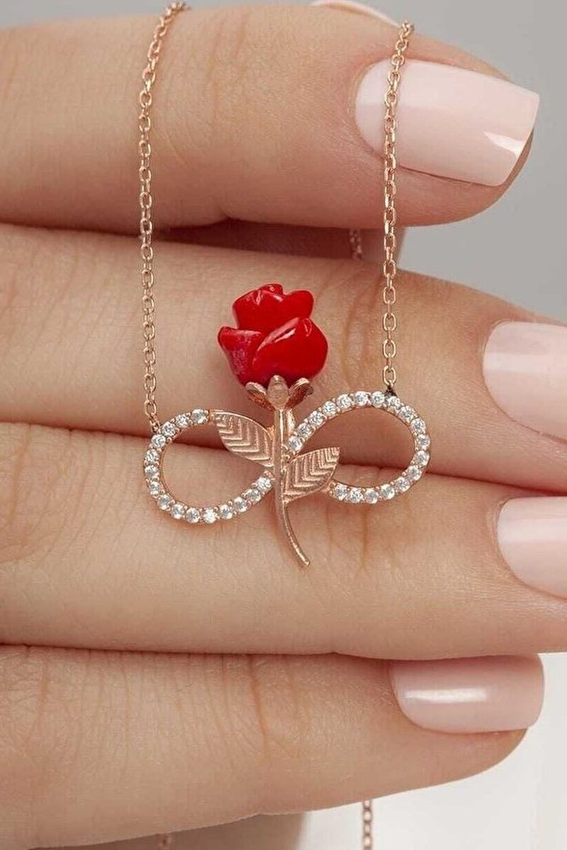 925 Ayar Gümüş Güllü Sonsuzluk Rose Kolye görsel 2