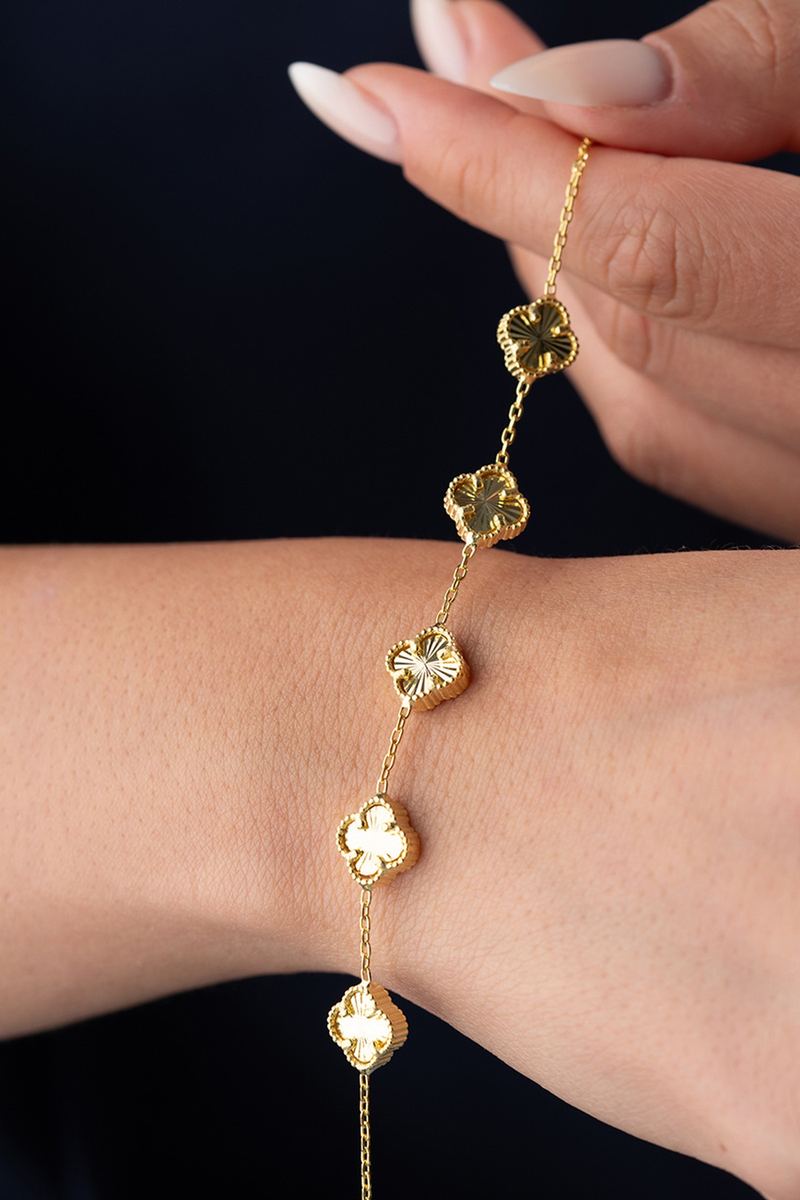925 Ayar Gümüş Gold Yonca Bileklik görsel 2