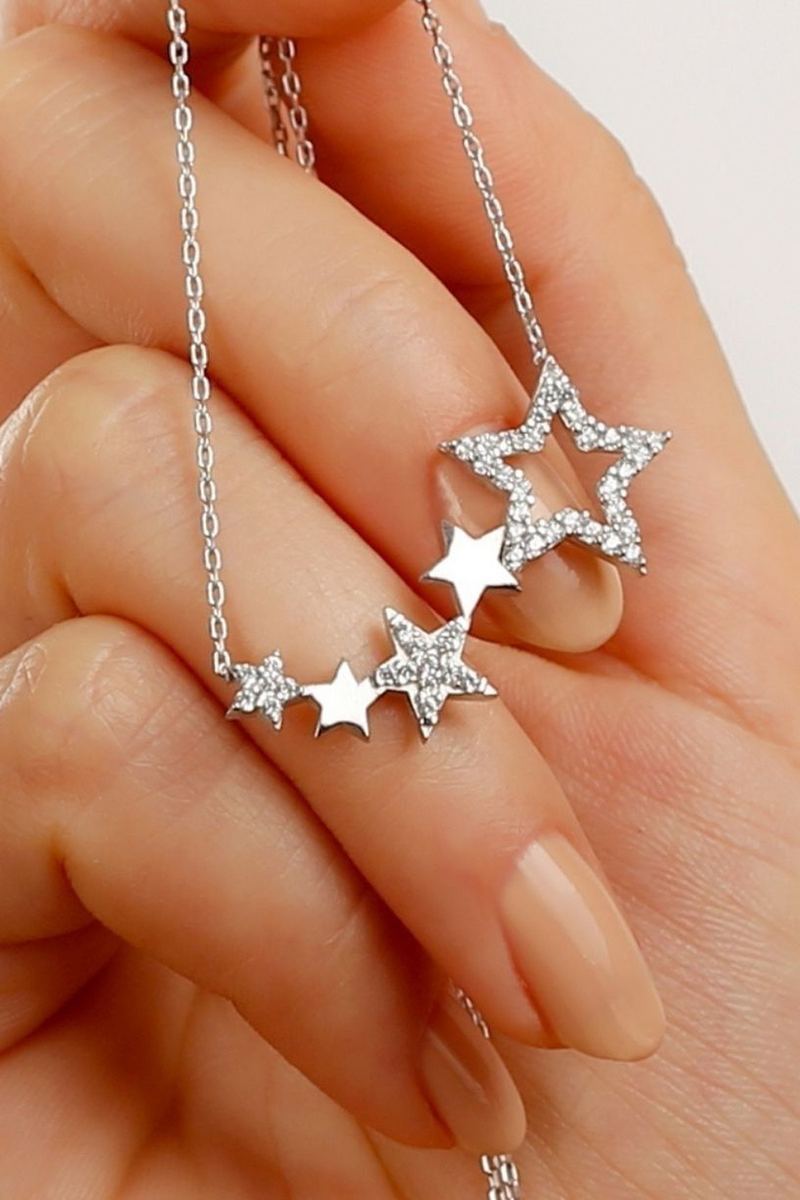 925 Ayar Gümüş Silver Yıldızlı Kolye görsel 2